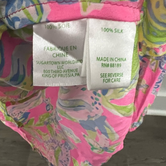 Lilly Pulitzer Elsa 100% Silk V-Neck Bracelet Sleeve Top Squeeze The Day sz L - Picture 5 of 7